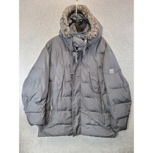 Marc New York Andrew Marc Puffer Jacket Mens 2XL Black Faux Fur Hood Snap Front